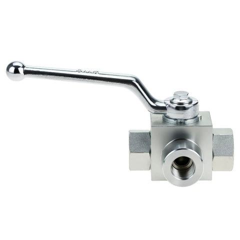 Three Eighth Inch NPT Female High Pressure Hydraulic Ball Valve Three Way 7250 PSI Workhorse For Water Oil And Gas Flow Control