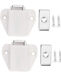 Sturdy 8-Pack Magnetic Cabinet Latches Keep Cupboard Doors Snug Strong Hold For Kitchen Bathroom Hallway And Outdoor Furniture Easy Install, white latches with screws.