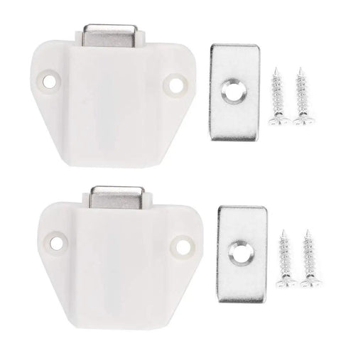 Sturdy 8-Pack Magnetic Cabinet Latches Keep Cupboard Doors Snug Strong Hold For Kitchen Bathroom Hallway And Outdoor Furniture Easy Install, white latches with screws.