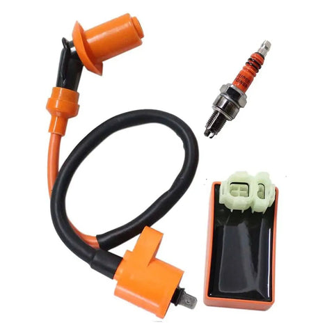 Racing 6 Pins AC CDI Box With Ignition Coil And 3 Electrode Spark Plug Kit For Gy6 50cc 125cc 150cc Scooters