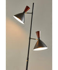 Arlo Tree Floor Lamp With Dual Shades, 67.25 Inch Tall, 2 x 60W Max, Black Finish, Modern Mid Century Style For Living Room, Ambient And Task Lighting, Bulbs Not Included showing adjustable dual black shades with walnut accents