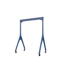 Adjustable Height Steel Gantry Crane Featuring 6000 Pound Capacity, blue steel frame, phenolic caster wheels, shop use