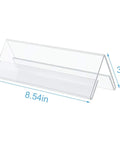Clear Acrylic Desk Name Plates Pack Of 12, 3x8.5 Inch Tent Style Name Plate Holder shown with measurements