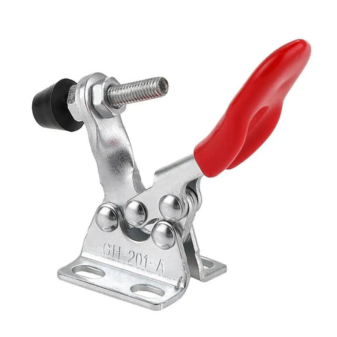 Heavy Duty Toggle Clamps With Antislip Rubber Tip For 60 Lb Holding Capacity Vertical Removal Tool In Galvanized Carbon Steel Build, red handle