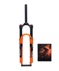 Orange Mountain Bike Front Suspension Fork 27.5 Inch Air Suspension Magnesium Alloy Damping System with image of trail ride