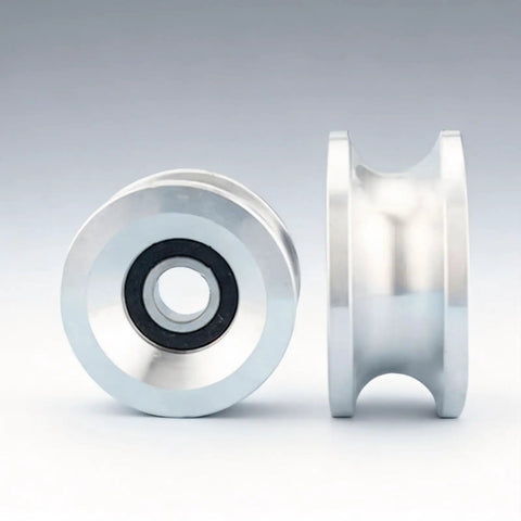 Heavy Duty U Channel Metal Pulley Wheel With Center Bearing 85 Mm Diameter For Lifting, Cable Guidance, And Line Routing, 20 Mm Center Bore Rigging Sheave, Easy Alignment And Safe Hoist Operation, front and side view