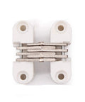 4 Piece Rock Solid White Hidden Hinges 33X11Mm Foldable Cross Hinges for Doors Windows Furniture Table Repair, top view, heavy-duty plastic.