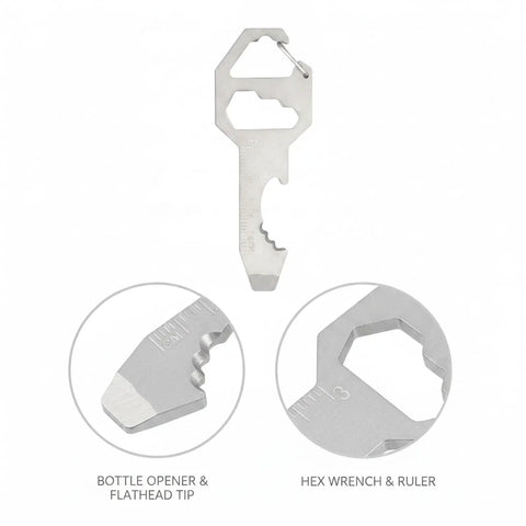 Ultra Slim Metal Multi-Tool Card With Bottle Opener And Hex Wrench For Wallet Or Keychain, showing bottle opener and hex wrench details