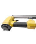 Close-up of the handle on a Heavy Duty 18 Gauge Pneumatic Nail Gun With A Slick Soft Grip Handle And Zero Hassle Magazine Loading.