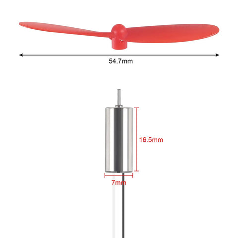 4 Pack 716 Brushed Motors Set 3.7V 45000 RPM 7x16mm with 75mm CW CCW Propellers for FPV RC Quadcopters, close-up view