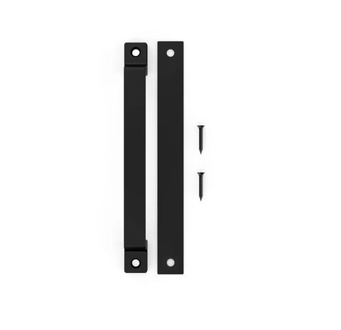 10 Inch Black Gate Pull Handle With WeatherGuard Protection and included mounting hardware, view of handle and screws
