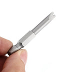 Heavy Duty 1/4 Inch Hex Shank Spanner Screwdriver Bits With Magnetic U Socket Heads U4 U5 U6 U7 U8 held in hand, showing hex shank.