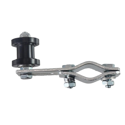 Slick Upgraded Heavy Duty Chain Tensioner Adjuster With 8MM Steel Guide Wheel For 49CC To 80CC Motorized Bike Engine Kit showing metal adjuster and black guide wheel.