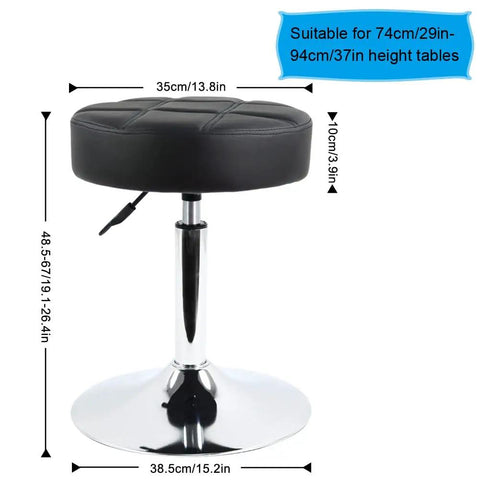 Height Adjustable Padded Shop Stool With 360 Degree Swivel For Counter Desk Home Office Bar And Salon Black PU Leather Cushioned