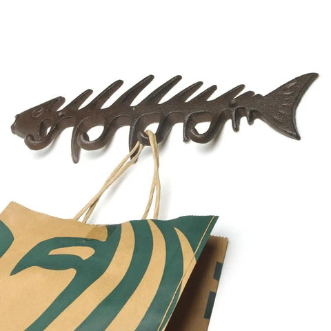 Handcrafted Cast Iron Fish Bone Wall Hooks Vintage Coastal Coat Rack And Entryway Key Holder With Mounting Screws, 13x4 inch
