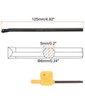 Quarter Inch Shank Lathe Indexable Boring Bar Holder S06KSCLCR06 with dimensions and yellow tool key