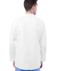Back view of Unisex Lab Coat Classic 31 Inch Consultation Coat White 805 with long sleeves, worn by medical professional