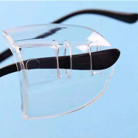 Close-up of six pair safety eye glasses side shields clear flexible slip on shield for small to medium eyeglasses soft TPU