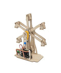Hands-On Ferris Wheel Add-On Kit For PicoBricks And Micro:Bit - No Soldering, Plug-And-Play STEM Build, Raspberry Pi Compatible, Fun, Interactive DIY Engineering Toy For Students And Makers. Wooden desktop ferris wheel kit with base and controller board.