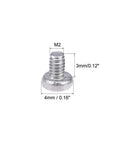 Pro Grade M2x3mm Pan Head Machine Screws With Phillips Cross Drive Made From 304 Stainless Steel fastener side view with dimensions.