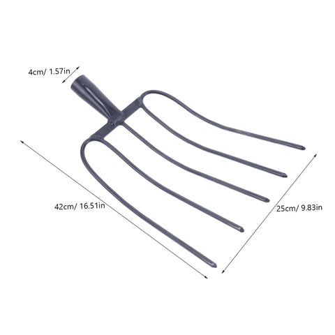 Durable Agricultural Fork Multi Functional Manure Fork For Farm And Lawn Tough Heavy Duty Handheld Tool showing size dimensions