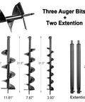 Diagram of 72cc Gas Powered Post Hole Digger With Earth Auger And 3 Drill Bits 4 Inch 8 Inch 12 Inch Plus 2 Extension Rods