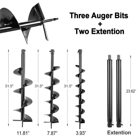Diagram of 72cc Gas Powered Post Hole Digger With Earth Auger And 3 Drill Bits 4 Inch 8 Inch 12 Inch Plus 2 Extension Rods
