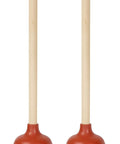 Heavy Duty Wooden Handle Plunger Duo For Toilets And Sinks Tough Rubber Bell, 19-inch, 2-pack, effective for removing clogs.