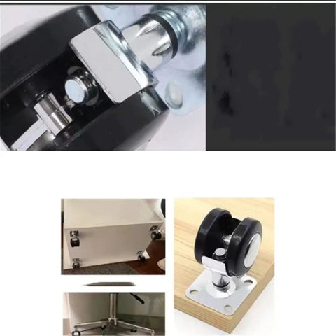Close-up of Rock Solid Four Pack Office Chair Casters Featuring Silent Rubber Wheels and Bulletproof Zinc Alloy Bases for smooth rolling.