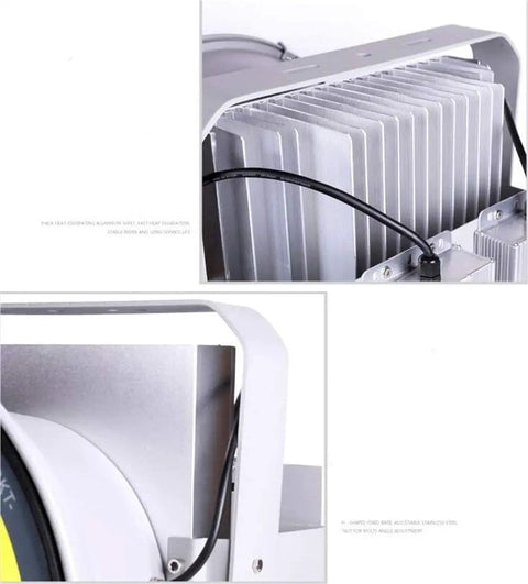 Hella Bright Outdoor Floodlight Delivering Serious Lumens And Rock Solid IP66 Waterproof Build Crafted From Heavy Duty Aluminum Alloy, showcasing aluminum heat sink and adjustable mount.