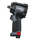 No Nonsense 1/2 Inch Stubby Air Impact Wrench Pumping 800 Ft Lbs Breakaway Torque with rear exhaust for clean hands.