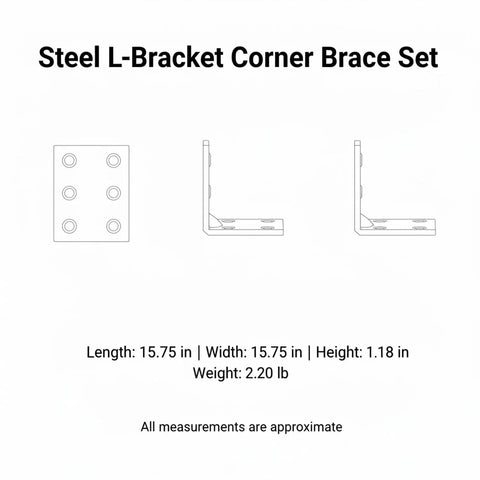 Steel L Bracket Set For Tackling Wobbly Furniture With 90 Degree Corner Braces For Shelves And Cabinets with dimensions diagram