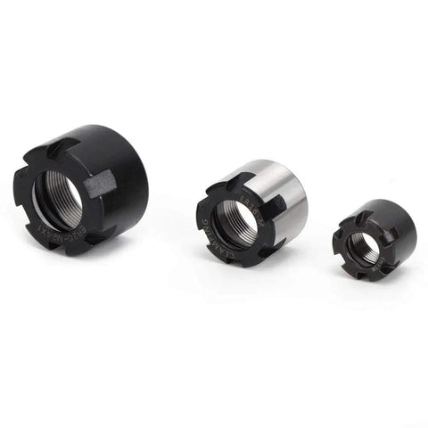 Durable Steel CNC Collet Nuts For Woodworking Machines That Fit ER11M ER16M ER20M in various sizes.
