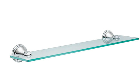 Preston Collection Decorative Glass Bathroom Vanity Shelf Chrome Finish 19.5 Inches Wide By 4 Inches Deep Sleek Space Saving Mounting Mirror Like