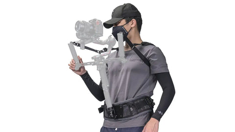 Person using a Lightweight Gimbal Support Vest for Long Shoots with Ergonomic Comfort and Expanded Contact Points Secure Dual Handles Ready to Pair with DJI Ronin RS3 Pro RS4 RS4 Pro RS2 RSC2 RS3
