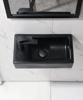 18 Inch Corner Bathroom Sink With Matte Black Faucet Ultra Space Saver Wall Mount Vessel Sink For Tight Nooks Narrow Bathroom Vanity Or Cloakroom Porcelain Ceramic Basin With Overflow Left Hand