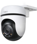 2K Outdoor Wired Pan Tilt Security Camera With 360 Degree View And Smart Motion Tracking Works With Alexa And Google Home Color Night Vision Free AI Detection Cloud And Local SD Storage Up To 512GB Model C510W white and black design, side view