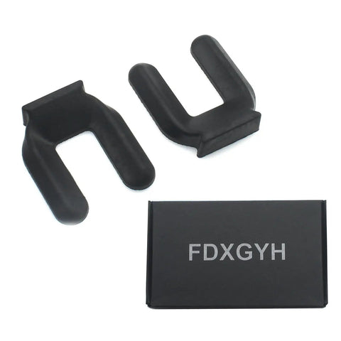 Four Pack Rubber Wheel Stops For Furniture, Anti Slip Caster Pads For Bed Frames And Rolling Furniture, Snap On, No Lift Design, Fits 75 mm Wheel Diameter, Durable Floor Protectors That Grip And Stop Movement On Slippery Surfaces, shown in box and individual pieces.