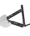 Heavy Duty Manual Pipe Bender With Precision Angle Gauge And Long Lever Handle For Smooth One Hundred Twenty Degree Bends No Sweat Tube Bending Tool For Pro Mechanics And Shop Crew side view of tool with black metal frame and circular blade