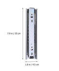 Two Pack Heavy Duty Steel Ball Bearing Drawer Slides With Buttery Smooth Gliding Action Built For Kitchen Storage Cabinets And Desk Pedestals Zero Fuss Telescopic Hardware Rails side view showing size 7.9 in / 1.8 in.