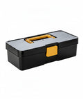 Straight Up Small Parts Organizer Bin With Stay Put Hinged Lid For Desk And Workspace Quick One Handed Access visible black container