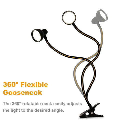 Clip-On Reading Light With Eye Care, 3 Color Modes And 10 Dimmable Levels, Flexible Gooseneck Desk Lamp 360° rotations