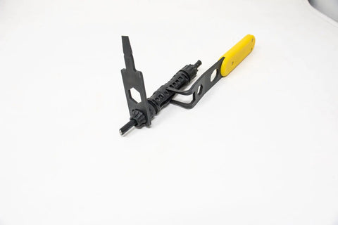 Solar Serpent 5 In 1 Multipurpose Solar Connector Tool with yellow handle and integrated MC4 T4 PV4 H4 wrenches and screwdriver