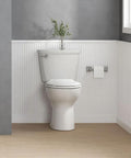Bathroom with Soft Close Elongated Toilet Seat In White Quiet No Slam Lid With Durable Polypropylene Construction Bottom Mount