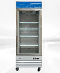 Top Shelf Commercial Freezer Slick Glass Door Reach In Display Merchandiser Twenty Three Cubic Feet Capacity with glass shelves.