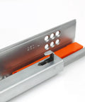 Heavy Duty Undermount Drawer Slides With Push To Open Design showcasing steel slider with orange safety lock, perfect for cabinet hardware.