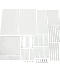 Heavy Duty Six Drawer Metal File Cabinet With Smooth Ball Bearings Slick White Rolling Filing Cabinet For Home Office parts and assembly pieces laid out.