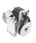 Top Tier Cnc Rotary A Axis Build Kit Featuring K11 100mm Mount With Three Jaw Chuck Attached To Mt2 Tailstock motor and driver assembly