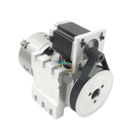 Top Tier Cnc Rotary A Axis Build Kit Featuring K11 100mm Mount With Three Jaw Chuck Attached To Mt2 Tailstock motor and driver assembly