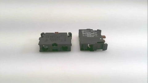 Robust Contact Block For Industrial Control Panels 22Mm Screw Terminal Mount 240Vac Rated Pack Of Two M22 K01 Used Like New, showing detailed top view.